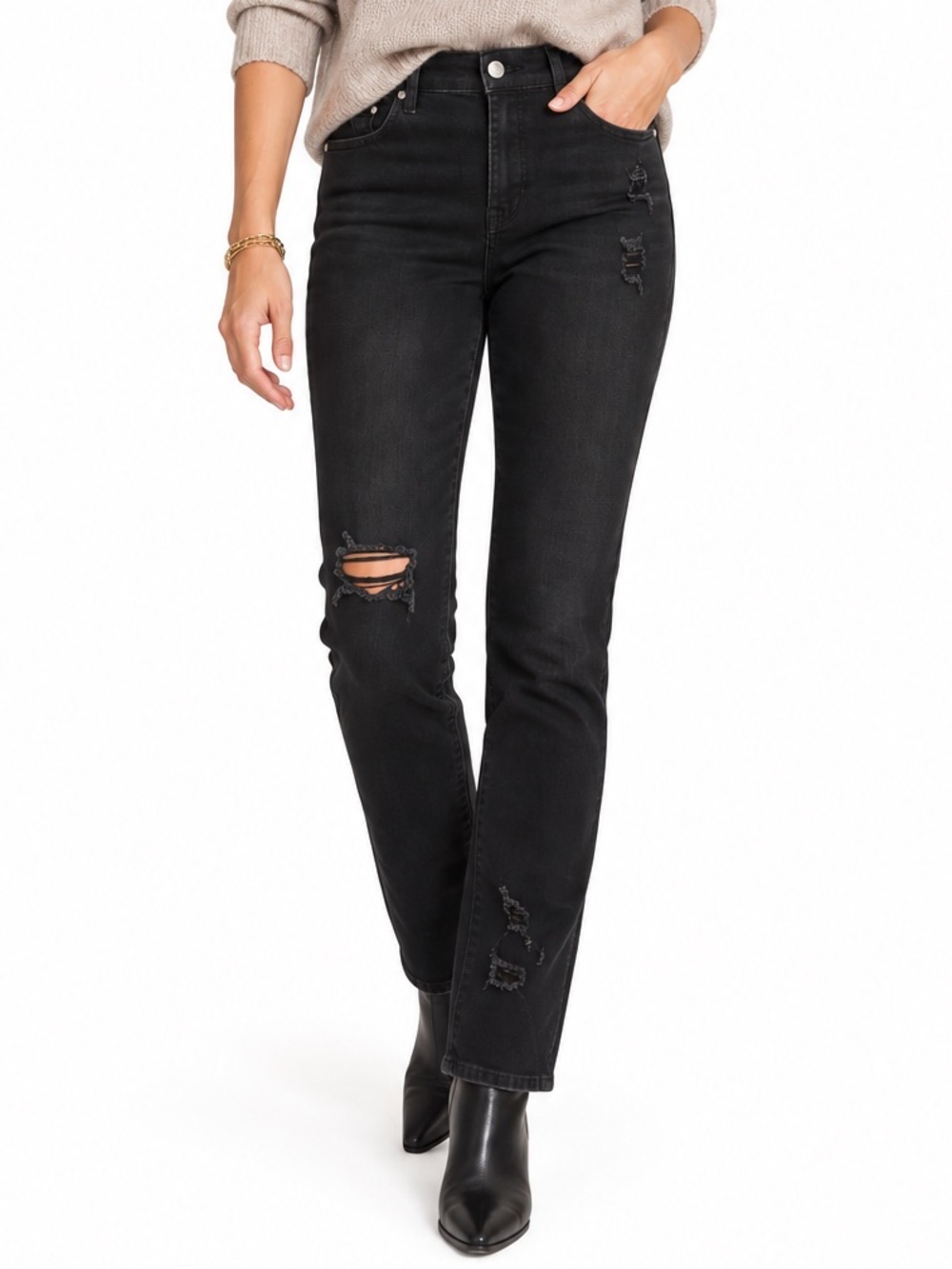 7 For All Mankind Black Distressed Jeans Women’s Size 31 Stretch